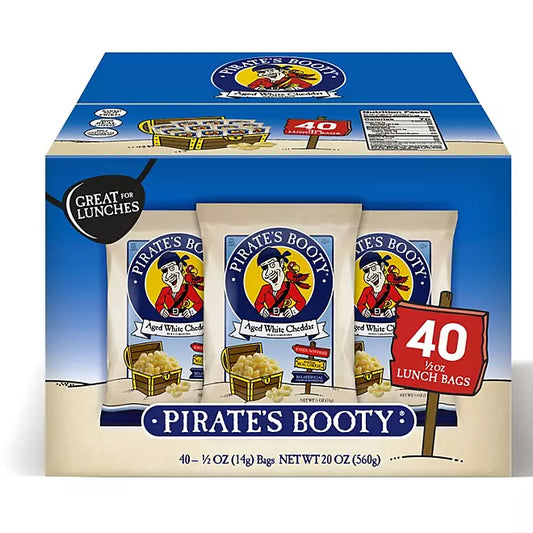 نفاشات الجبن الشيدر الأبيض العتيقة من Pirate's Booty، 0.5 أونصة، 40 عبوة.